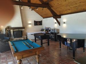 a living room with a pool table in a room at Le Serpolet in Ozolles