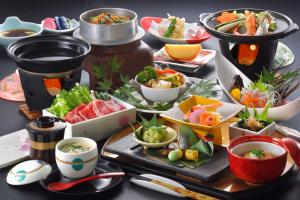 a table with a bunch of different types of food at Nanaeyae in Nikko