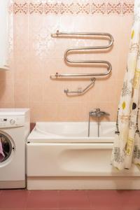 a bathroom with a tub and a washing machine at Apartment Triokhsviatytelskaya Street 3 in Kyiv +33 photos
