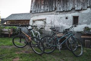 a group of bikes parked next to a building at Učni ranč, Bohinj in Bohinj