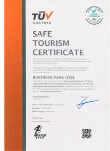 a permit for a safe tourism certificate in a document at Business Park Hotel in Ankara