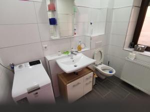 a small bathroom with a sink and a toilet at Im Herzen des Kraichgaus 1 in Östringen
