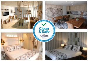 普拉亚达维多利亚Royal Beach Hostel的卧室和用餐室的照片拼凑而成