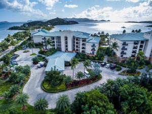 an aerial view of the resort with the ocean in the background at Great Bay Condominiums located at The Ritz-Carlton Club, St Thomas in Nazareth