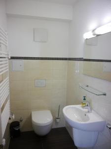 a bathroom with a white toilet and a sink at Sünnenkringel 68 Appartement 1 in Zingst