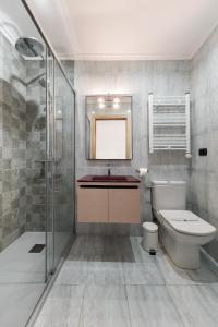 ein Bad mit einem WC, einem Waschbecken und einer Dusche in der Unterkunft Atico en Santa Catalina in A Coruña