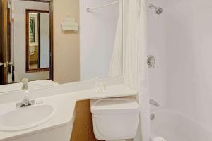 阿爾伯克基的住宿－Hotel 505，一间带卫生间、水槽和镜子的浴室