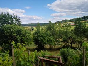 Tünsdorf的住宿－Landhotel Saar-Mosel，享有树木和围栏的田野景色