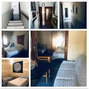 4 fotos de una habitación con cama y escalera en Apartamento Valle del Medio, en San Vicente de Alcántara