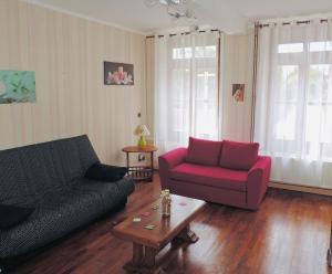 a living room with two couches and a coffee table at Gîte du Nouvion in Le Nouvion-en-Thiérache
