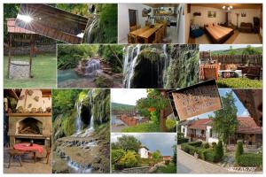 un collage de fotos de una cascada y casas en krushunska panorama en Krushuna