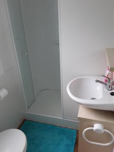 łazienka z toaletą i umywalką w obiekcie Mobilhome Privlaka w mieście Privlaka