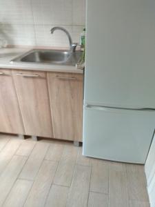 a kitchen with a white refrigerator and a sink at 2-х комнатная квартира in Odesa