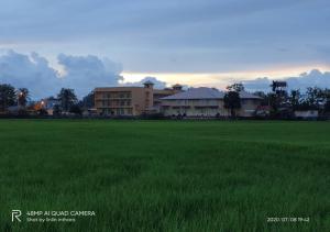 a large field of green grass next to a building at Soo Guan Villa in Arau