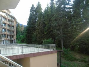 a balcony of a building with trees in the background at Хотел Флора private studio All seasons in Borovets