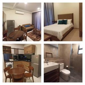 Un collage de tres fotografías de una habitación de hotel. en Hayfa Holiday Home @ Timur Bay, en Kampung Sungai Karang