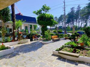 einen Garten mit Topfpflanzen und ein Haus in der Unterkunft Villa NiNo in Kobuleti
