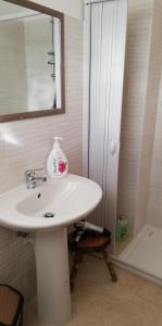 y baño con lavabo blanco y espejo. en Villa Santa Elena B&B - Country Home Holiday, en Sala Consilina