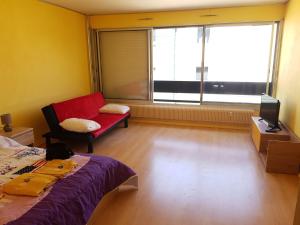 Zimmer mit einem Bett, einem Stuhl und einem TV in der Unterkunft l'Horizon - F2 - 1er étage in Épinal