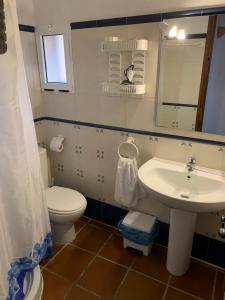 un baño con inodoro y lavabo en Masia de San Juan - castillo con piscina en plena Sierra Calderona, en Segorbe