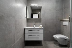 a bathroom with a toilet and a sink and a mirror at MALOA One bedroom apartment in Smokvica