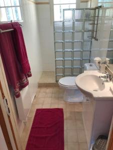 a bathroom with a white toilet and a sink at Les plantous de Severo in Cénac-et-Saint-Julien