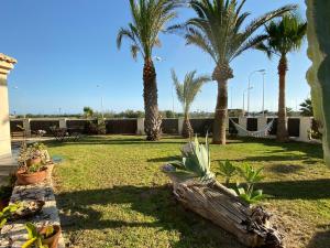 a park with palm trees and a log at Apartamento en villa bellavista in Almerimar