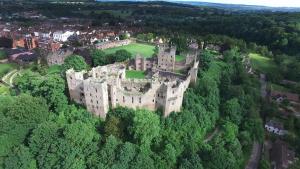 an aerial view of a castle in the trees at Ludlow Mascall Centre in Ludlow
