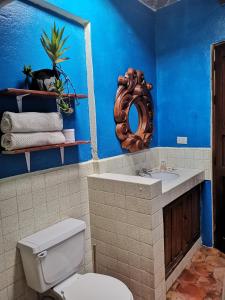a bathroom with a toilet and a sink and a mirror at La Casa del Abuelo in San Miguel de Allende