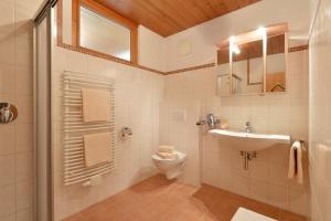 a bathroom with a toilet and a sink and a shower at Alpengasthof Hirschberg in Sankt Johann in Tirol