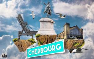 瑟堡Camping De Collignon的一座建筑物前马匹上的女人的雕像