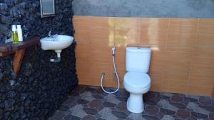 un baño con inodoro y lavabo en Lakeside Log Cabins, en Kintamani