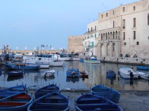 a group of boats docked in a harbor next to buildings at ZEUS in Monopoli