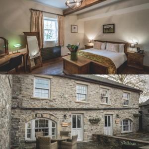two pictures of a bedroom and a hotel room at The Saddle Room in Middleham