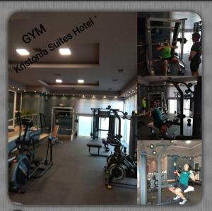 a gym with two pictures of a person in the gym at Kristonia Hotel Suites in Kilkis