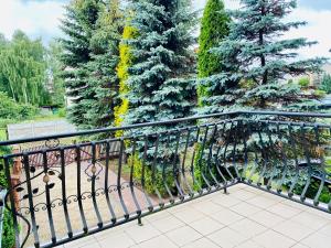 a wrought iron fence in front of some trees at Nemezis in Ustka