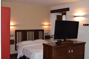 a bedroom with a bed and a television on a dresser at Alborada del Eo in Vegadeo