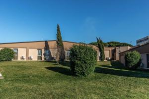 a building with two trees in front of a yard at Hotel Roma Sud in Frascati