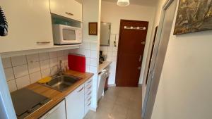 a small kitchen with a sink and a microwave at La Colombe à Villard in Villard-de-Lans