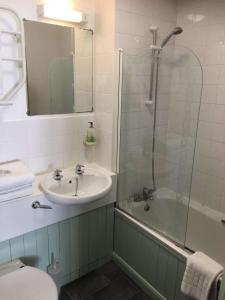 a bathroom with a sink and a shower and a tub at The White Horse Inn in Cambridge