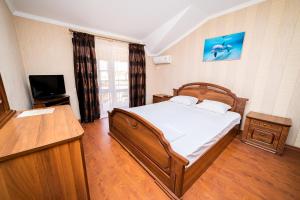 a bedroom with a bed and a television in it at Hotel Elefteriya in Vityazevo