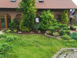 een huis met een tuin met honden in de tuin bij Steuerbord in Neuharlingersiel
