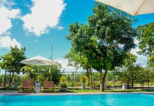 una piscina con due sedie e un ombrellone di Hotel Le Green Udawalawe a Udawalawe