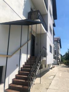 a stairway leading to a building with a door at Garsoniera Ramona in Râmnicu Vâlcea