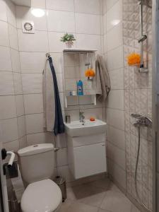 Sweet Home في مدينة بورغاس: حمام صغير مع مرحاض ومغسلة