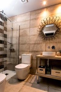 e bagno con servizi igienici, lavandino e doccia. di RIOJAVALLEY Apartamentos a Cenicero