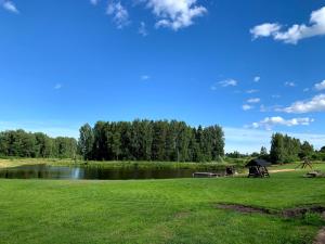 a park with a lake and a gazebo at Vallaku Guesthouse in Pala