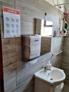 a bathroom with a sink and a mirror at Vivenda Familia Pedro in Vila do Bispo