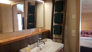 a bathroom with a sink and a mirror at Chalet bei der Arve in Grindelwald