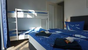 ein Schlafzimmer mit einem Etagenbett und einer Leiter in der Unterkunft kuebo-ferien Wohnung 6 in Kühlungsborn